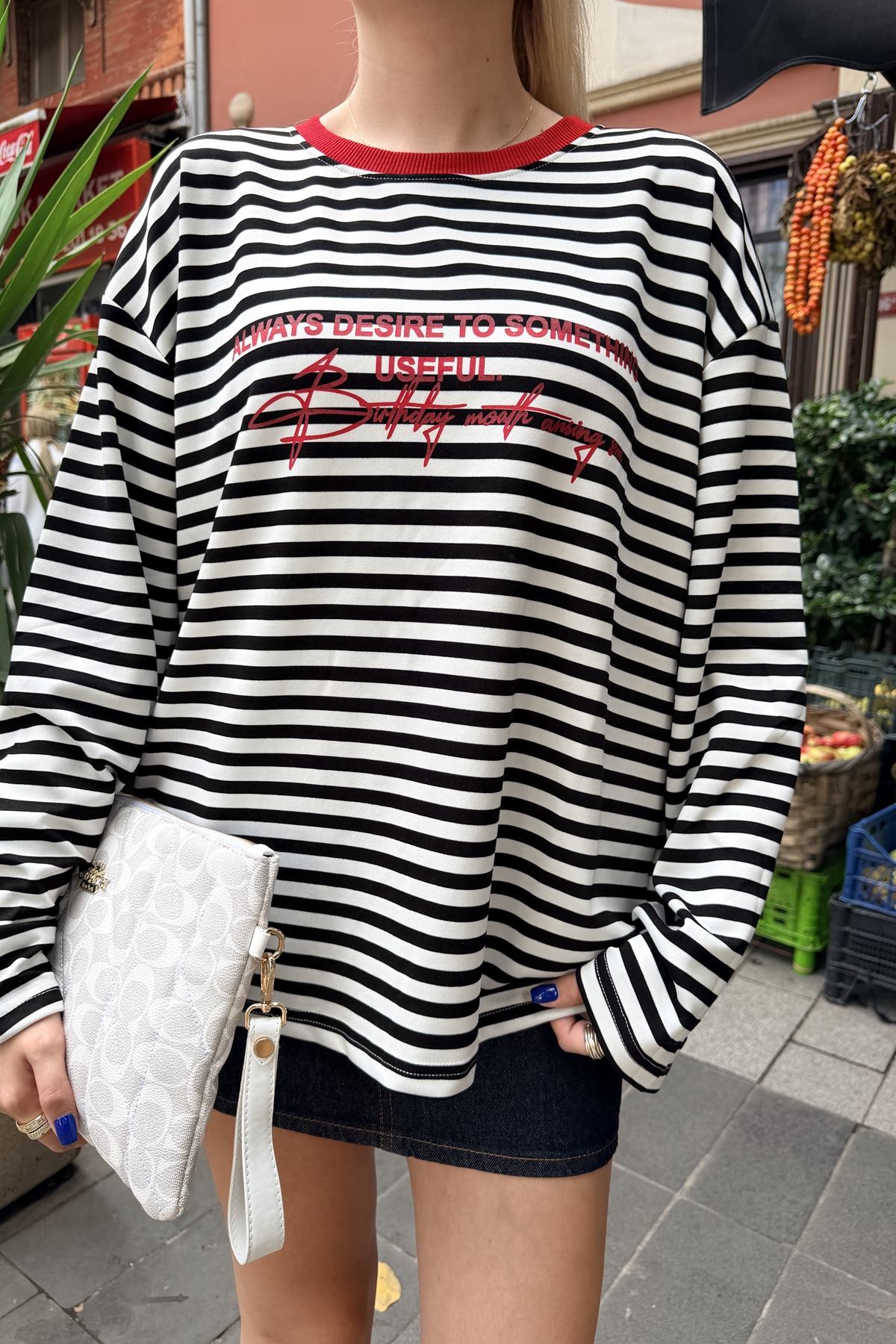 BİSİKLET YAKA ÇİZGİ VE BASKI DTAY TSHIRT