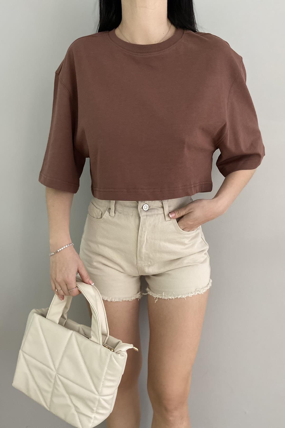 BİSİKLET YAKA CROP TSHIRT