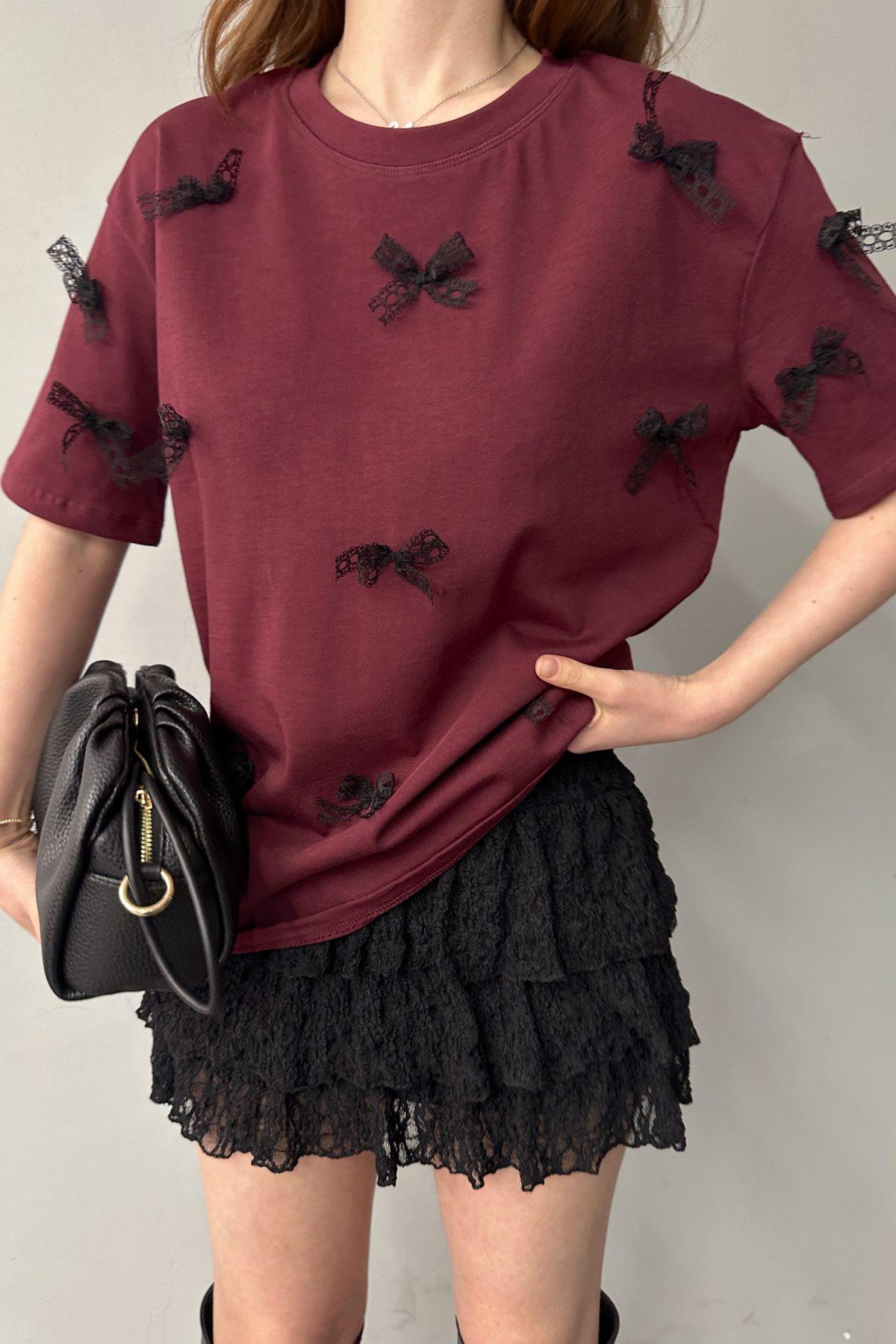 BİSİKLET YAKA FİYONK DETAY TSHIRT