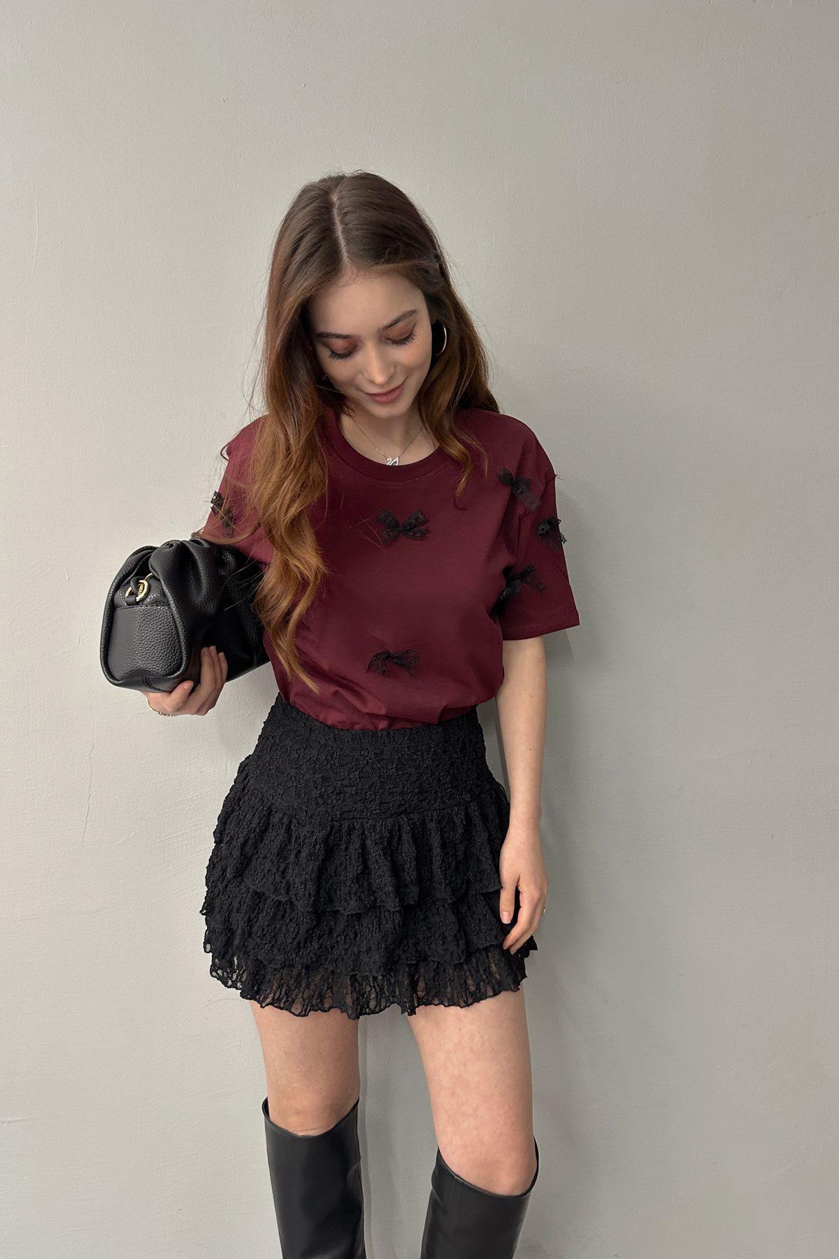 BİSİKLET YAKA FİYONK DETAY TSHIRT