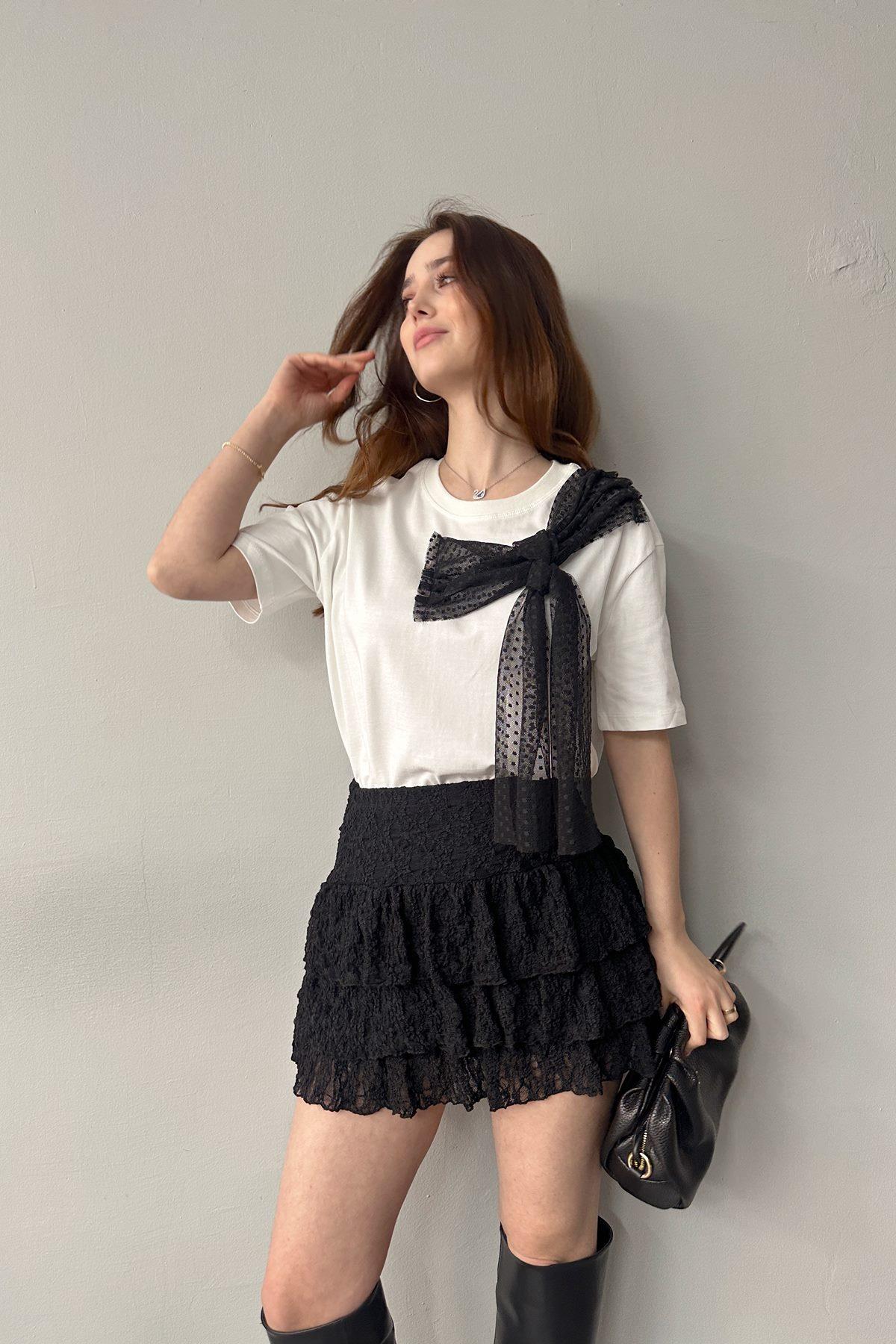 BİSİKLET YAKA FYONK DETAYLI TSHIRT