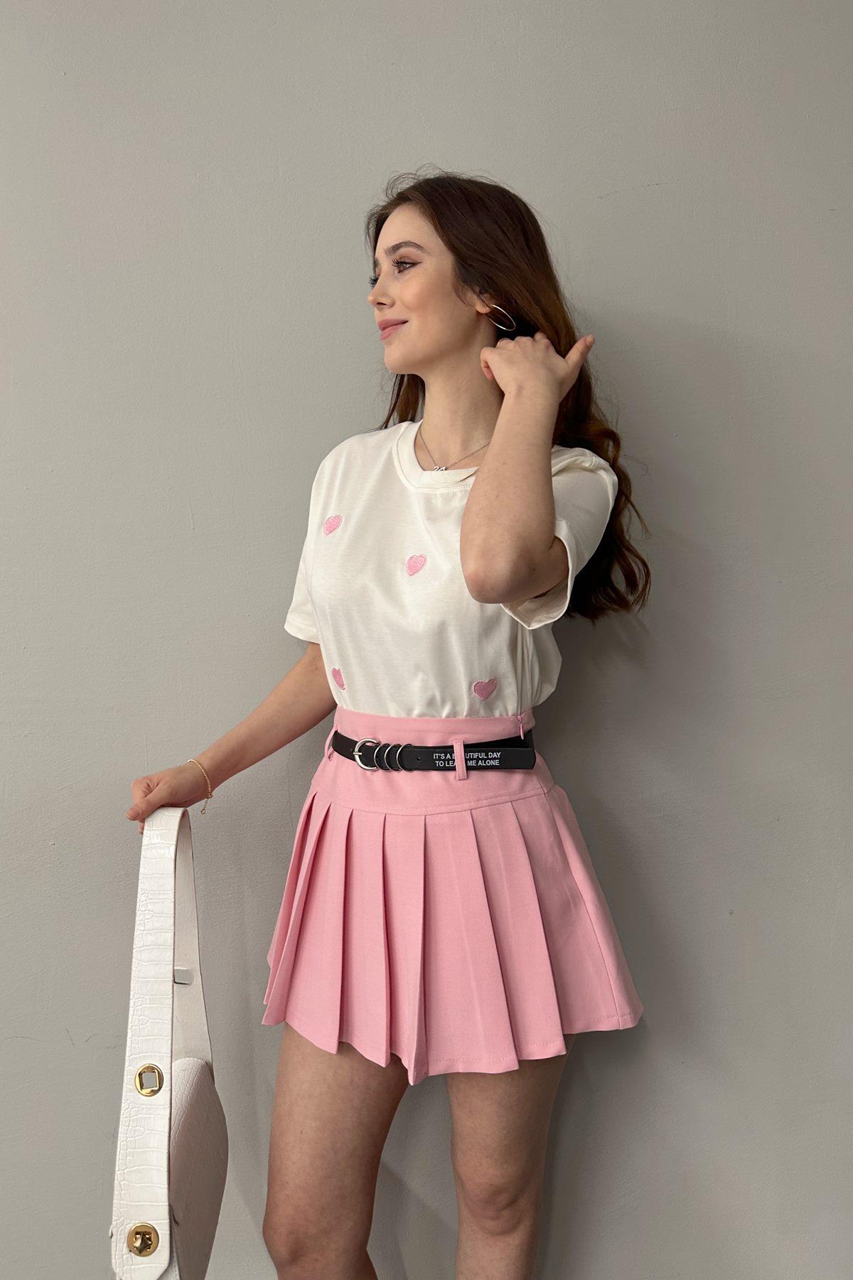 BİSİKLET YAKA KALP DETAYLI TSHIRT