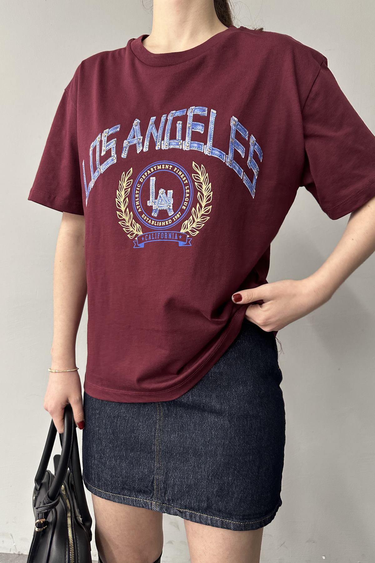 BİSİKLET YAKA LOS ANGELES BASKI TSHIRT