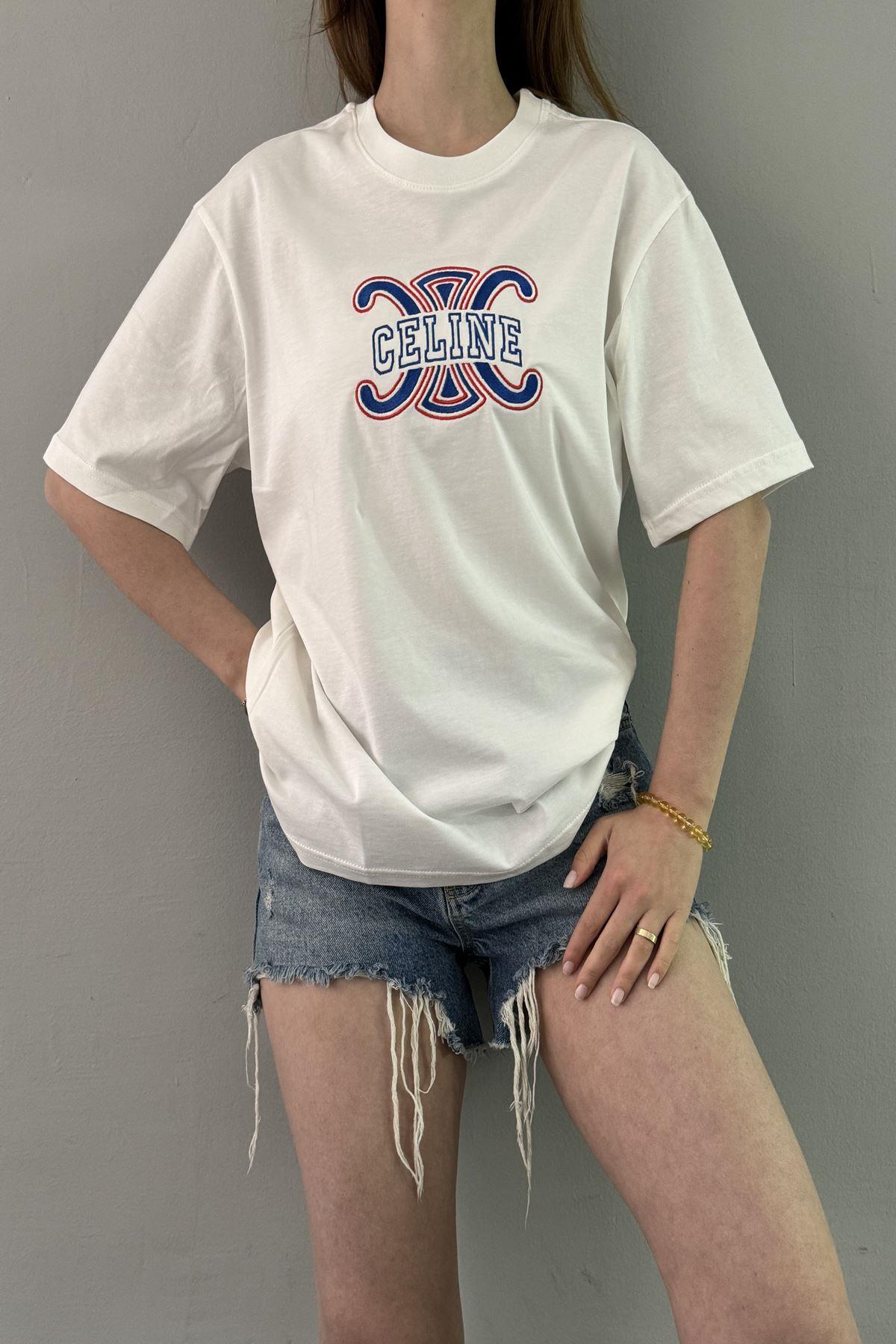 BİSİKLET YAKA NAKIŞ DETAY TSHIRT
