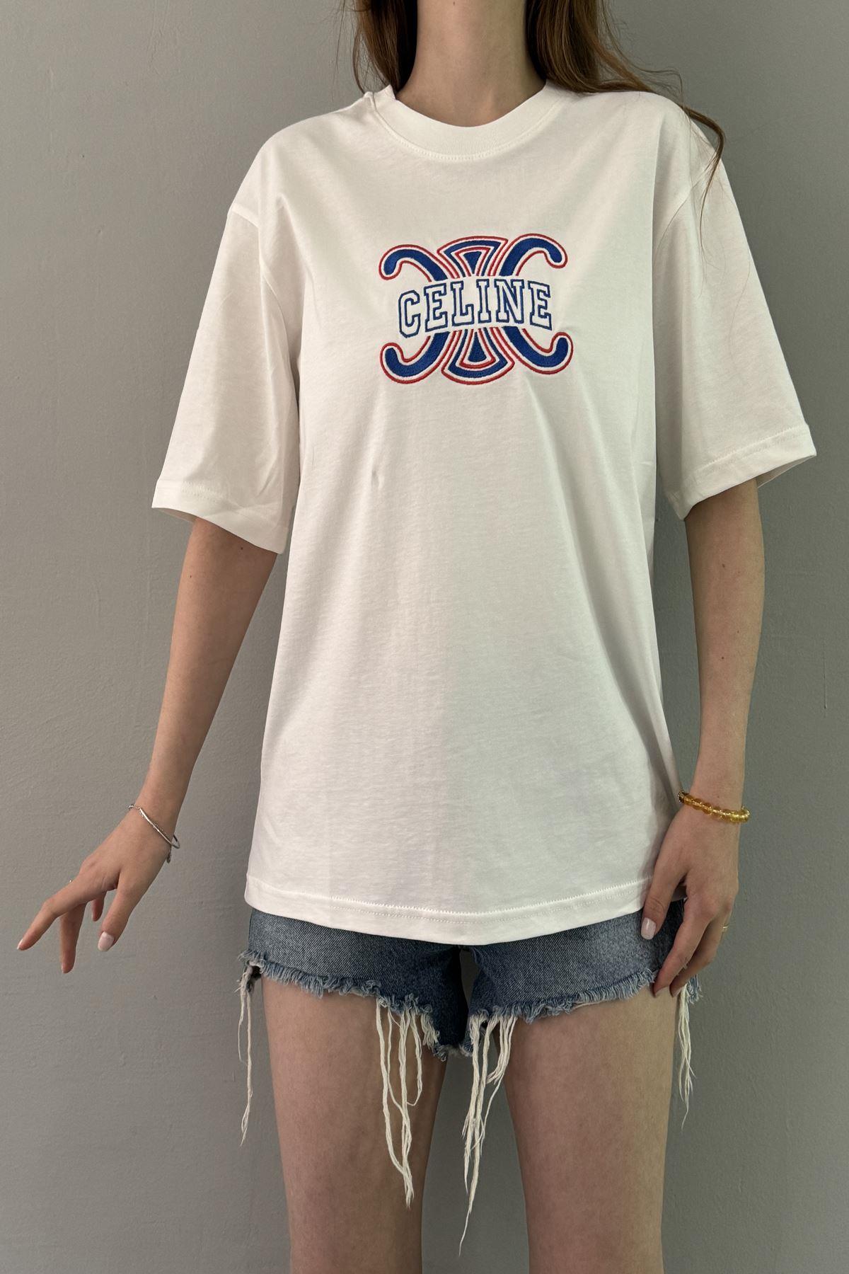 BİSİKLET YAKA NAKIŞ DETAY TSHIRT