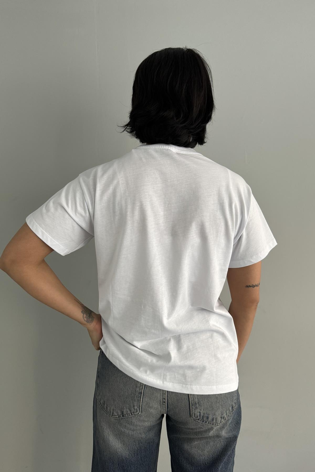 BİSİKLET YAKA TAŞ DETAY TSHIRT