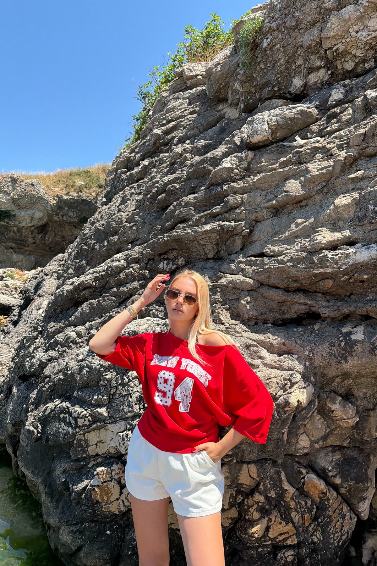 DÜŞÜK OMUZ BASKI DETAY TSHIRT