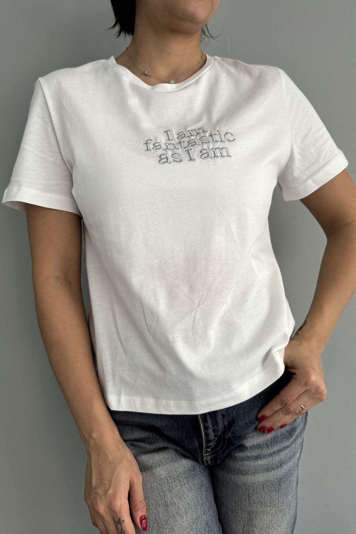 NAKIŞLI BİSİKLET YAKA TSHIRT