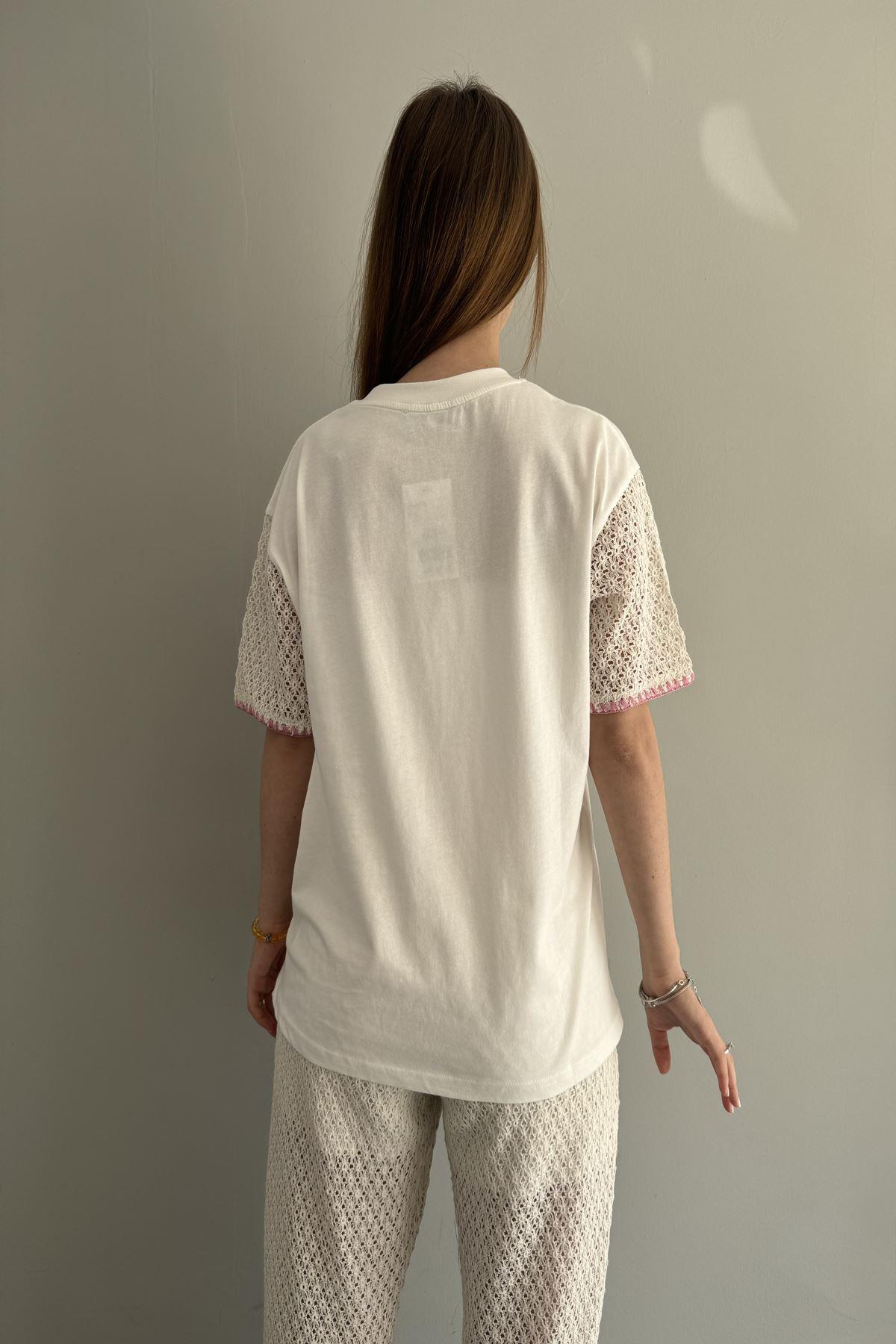 ÖRGÜ KUMAŞ MATCHLİ BASKILI TSHIRT