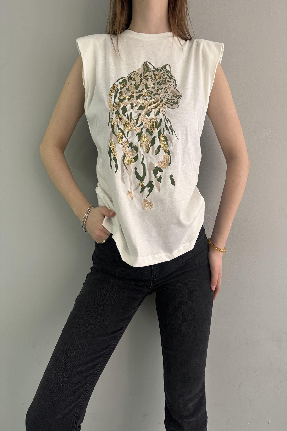 PUL VE BASKI DETAYLI VATKALI TSHIRT