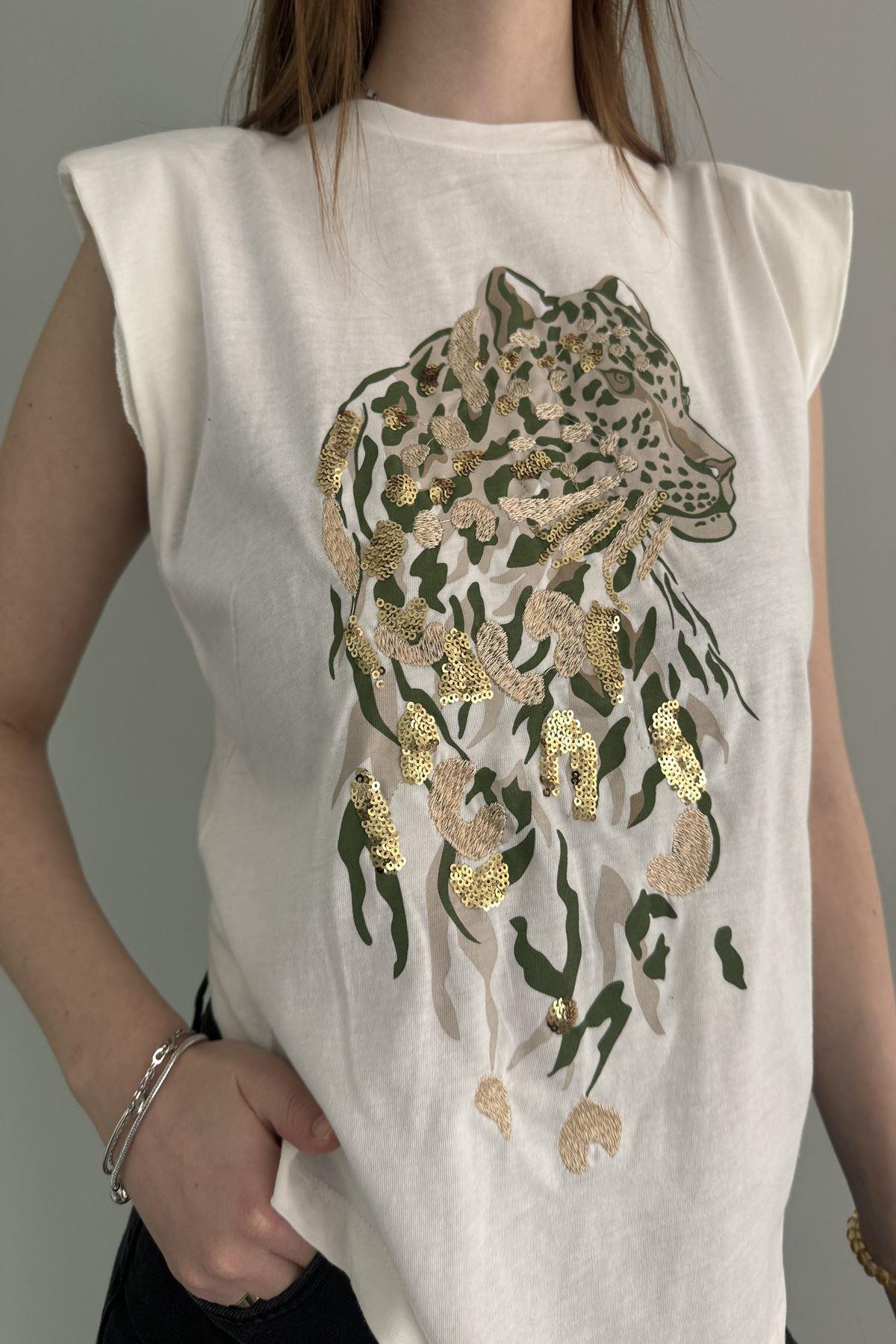 PUL VE BASKI DETAYLI VATKALI TSHIRT