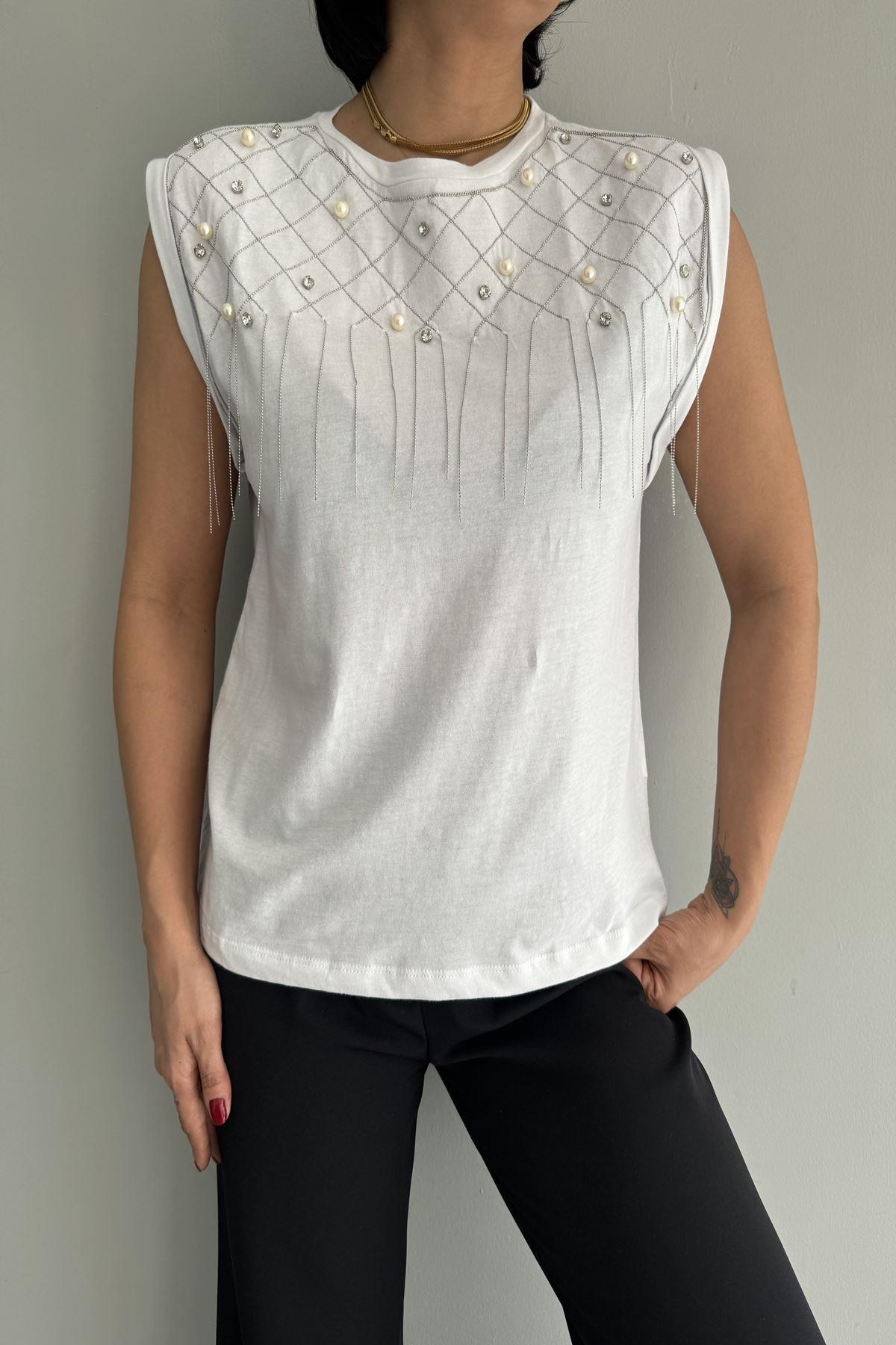 ZİNCİR VE TAŞ İŞLEMELİ TSHIRT