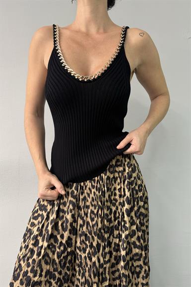 ASKILI ZİNCİR FİTİLLİ TRIKO BLUZ