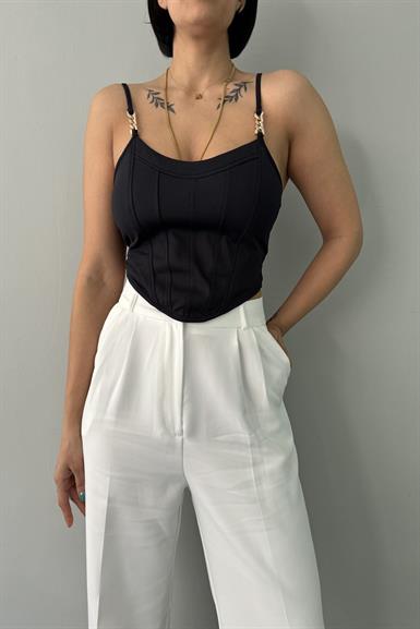 ÖRME ASKILI CROP BLUZ