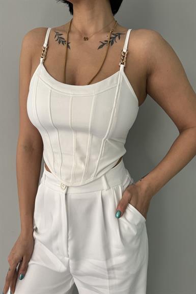 ÖRME ASKILI CROP BLUZ