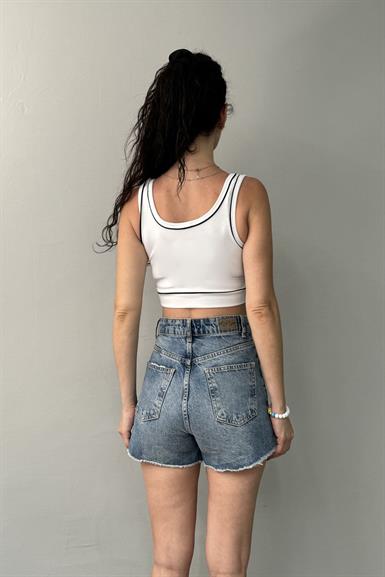 YAZI VE ŞERİT DETAYLI CROP ATLET