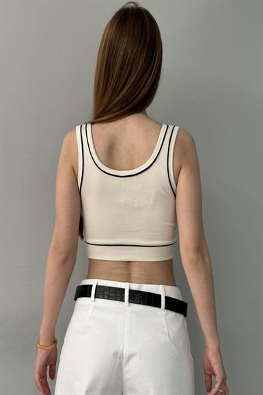 YAZI VE ŞERİT DETAYLI CROP ATLET