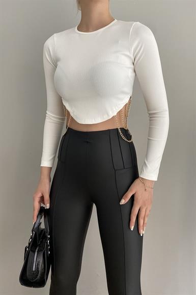BEL AKSESUARLI CROP BLUZ
