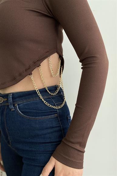 BEL AKSESUARLI CROP BLUZ