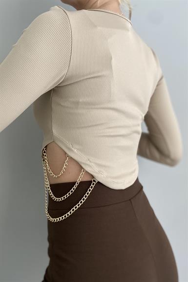 BEL AKSESUARLI CROP BLUZ