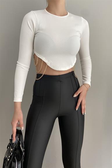 BEL AKSESUARLI CROP BLUZ