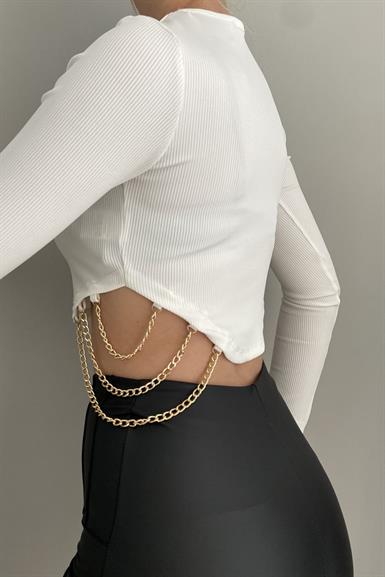 BEL AKSESUARLI CROP BLUZ