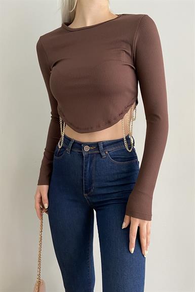 BEL AKSESUARLI CROP BLUZ