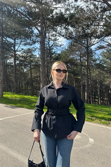 BEL LASTİK DETAYLI BLUZ