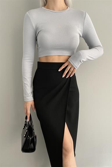 BİSİKLET YAKA CROP BLUZ