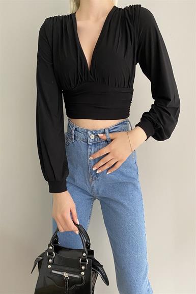 BÜZGÜLÜ CROP BLUZ