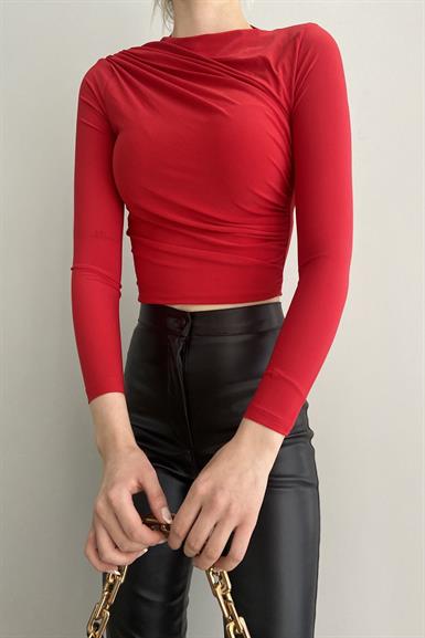 ÇAPRAZ BÜZGÜLÜ CROP BLUZ