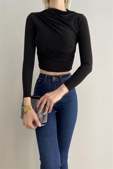 ÇAPRAZ BÜZGÜLÜ CROP BLUZ