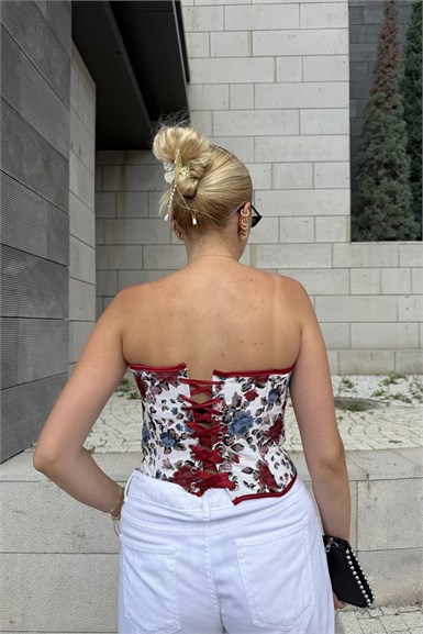 ÇİÇEK DESEN STRAPLEZ KORSE