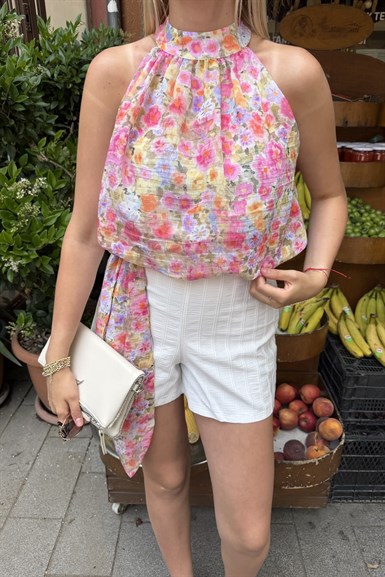 HALTER YAKA DESENLİ BLUZ
