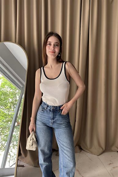 KALI ASKILI FİTİLLİ KONTRAST TRIKO BLUZ