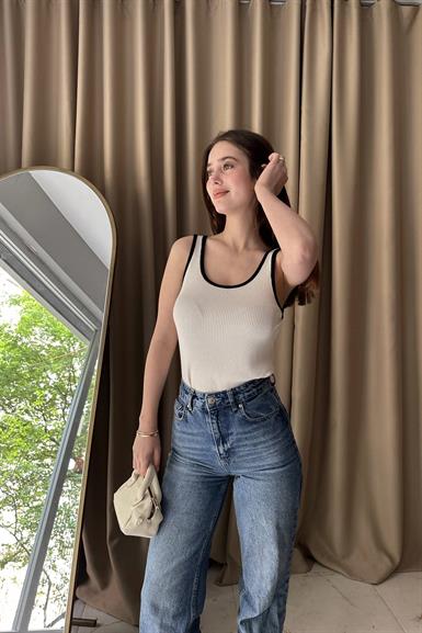 KALI ASKILI FİTİLLİ KONTRAST TRIKO BLUZ