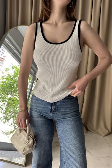 KALI ASKILI FİTİLLİ KONTRAST TRIKO BLUZ