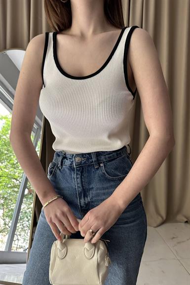 KALI ASKILI FİTİLLİ KONTRAST TRIKO BLUZ