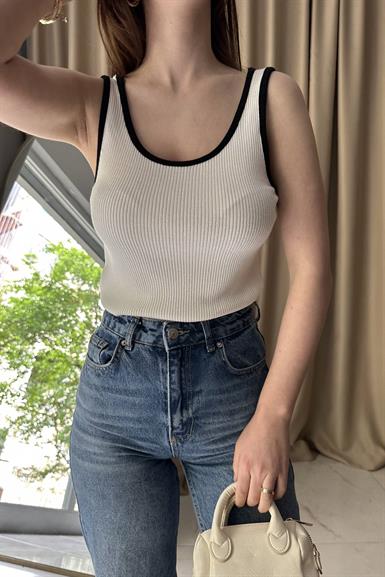 KALI ASKILI FİTİLLİ KONTRAST TRIKO BLUZ