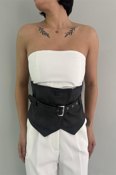 KONTRAS DETAY STRAPLEZ CROP BLUZ