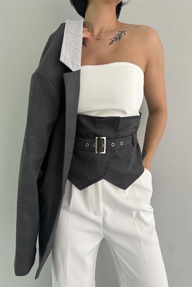KONTRAS DETAY STRAPLEZ CROP BLUZ