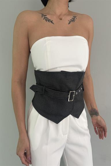 KONTRAS DETAY STRAPLEZ CROP BLUZ