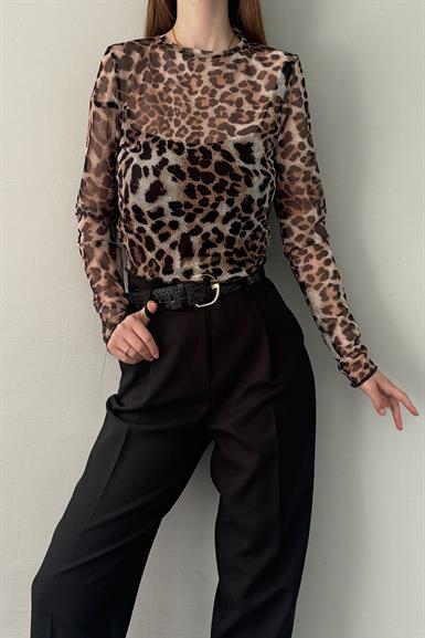 LEOPAR DESEN TÜL BLUZ