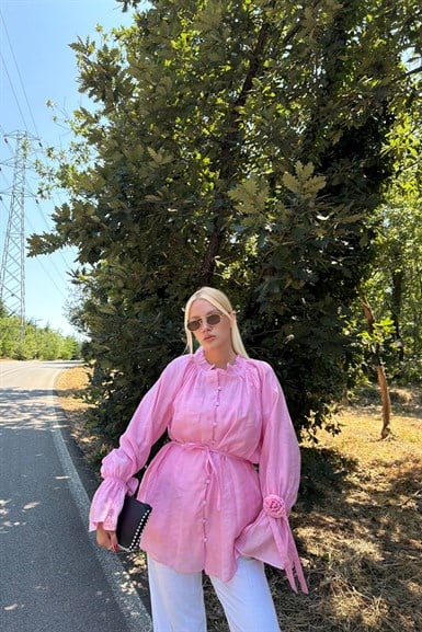 ÖN BİRİT DÜĞMEL KOL BAĞCIKLI BLUZ