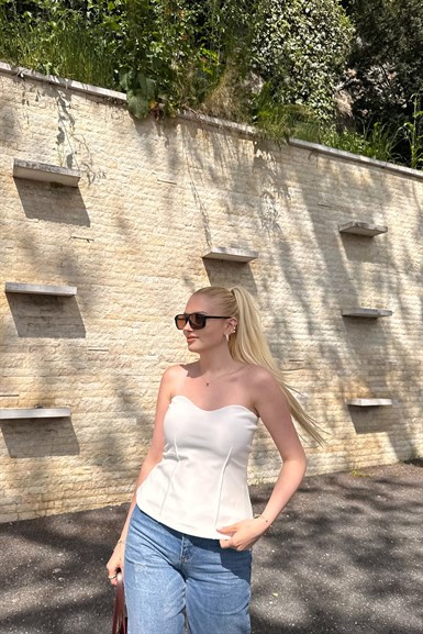 ÖN PİLELİ ÖRME STRAPLEZ BLUZ
