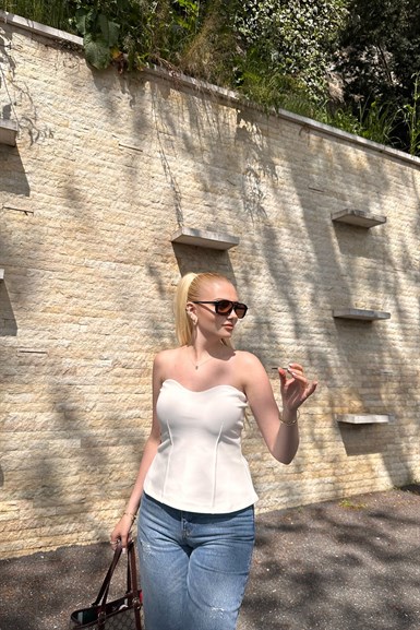 ÖN PİLELİ ÖRME STRAPLEZ BLUZ