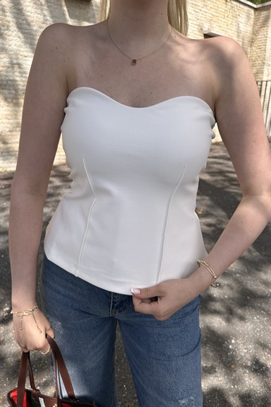 ÖN PİLELİ ÖRME STRAPLEZ BLUZ