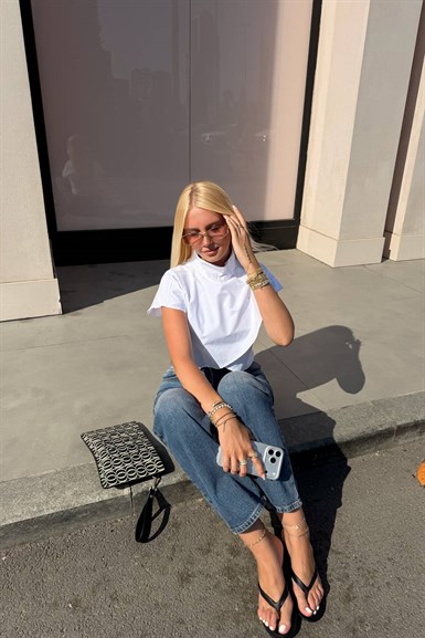 POPLİN CROP OMUZ DÜĞME DETAY BLUZ