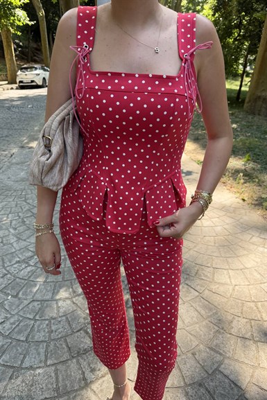 PUANTİYE DESEN ASKILI CORSE BLUZ