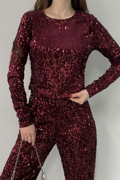 PUL DETAYLI KADİFE BLUZ